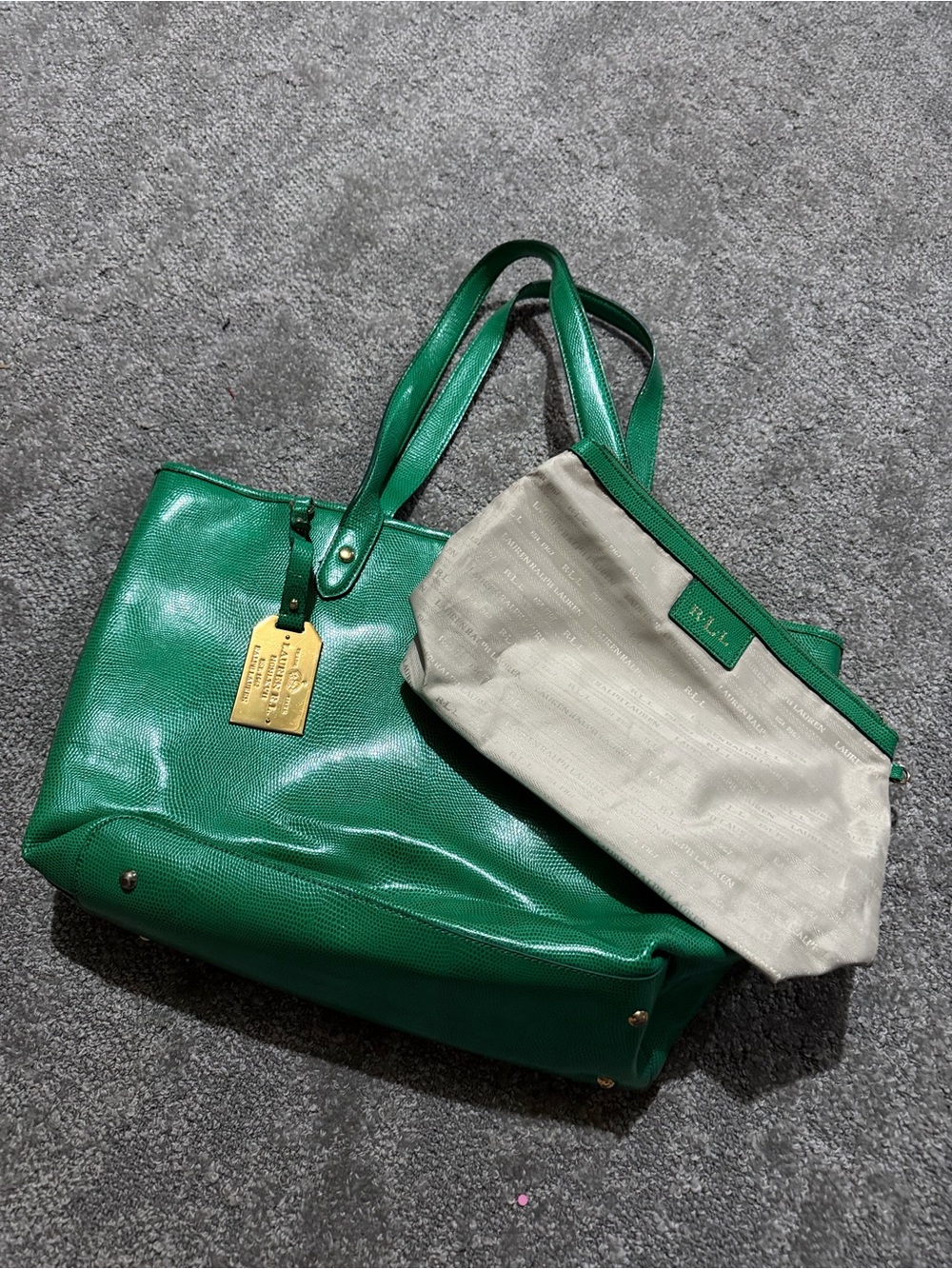 Ralph Lauren large women’s purse with accessory bag green and gold great shape